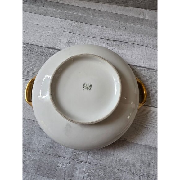 Limoges Porcelain Lidded Soup Tureen With Gold Handles & Trim - Picture 5 of 8